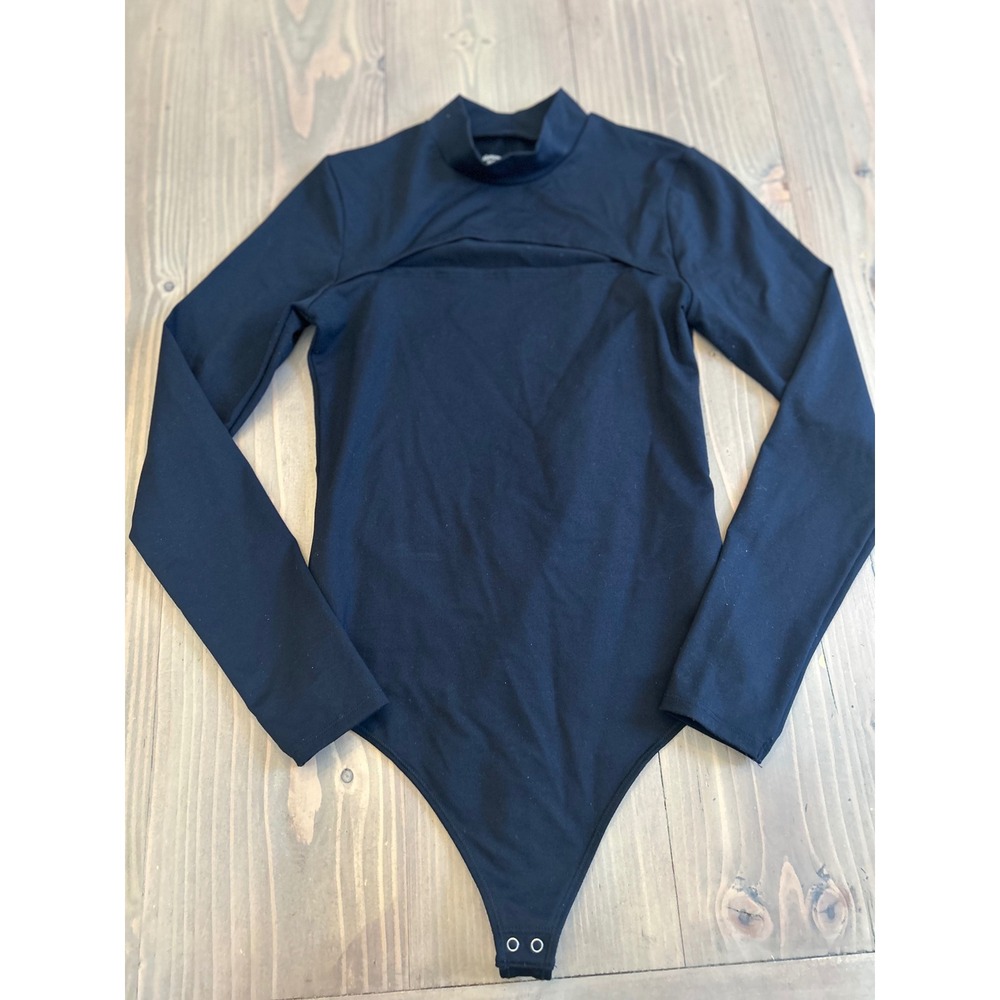C3 Abercrombie & Fitch Soft AF Mock Neck Cutout Long Sleeve Bodysuit Black Small